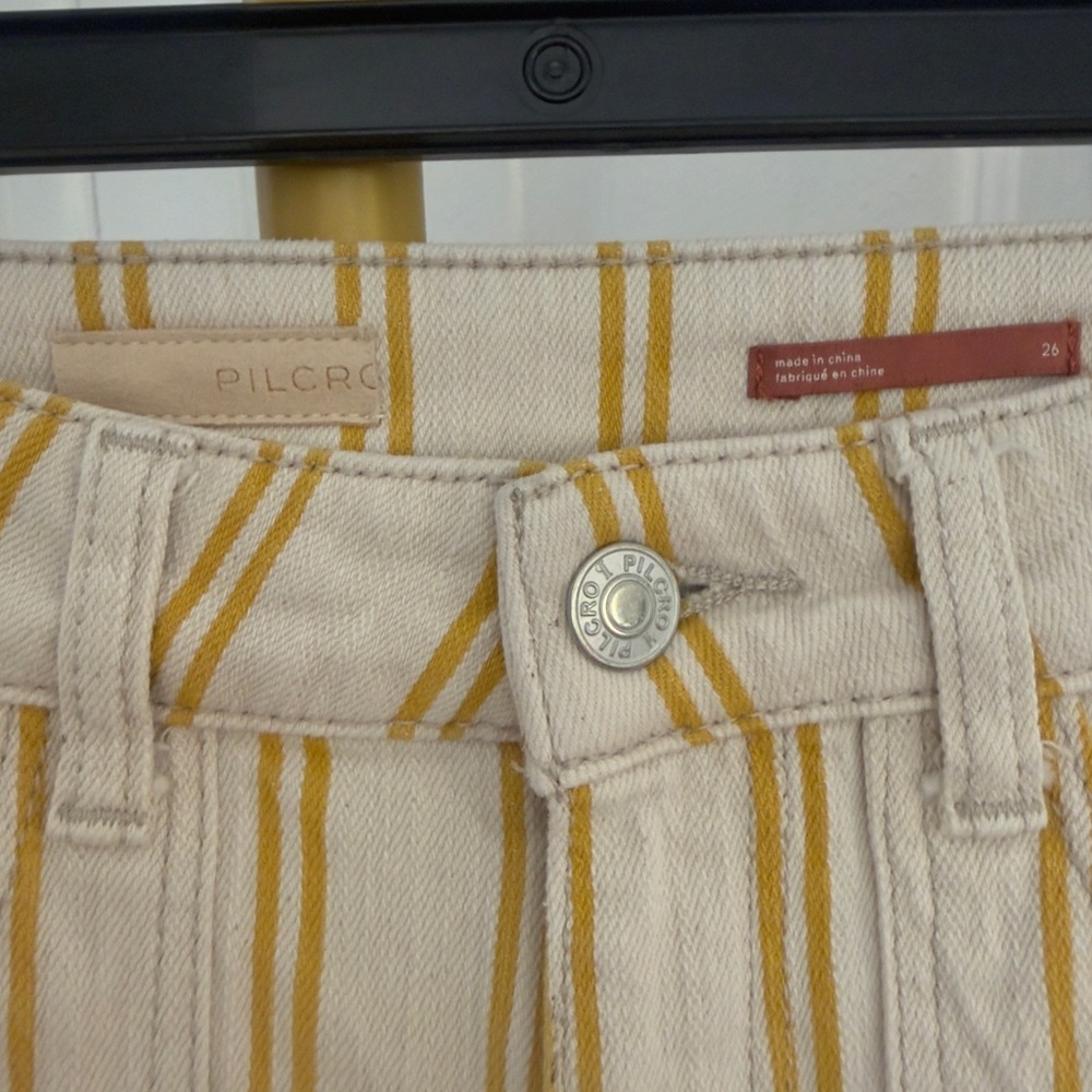Pilcro Striped Flare Jeans in Cream and Mustard - Picture 4 of 4